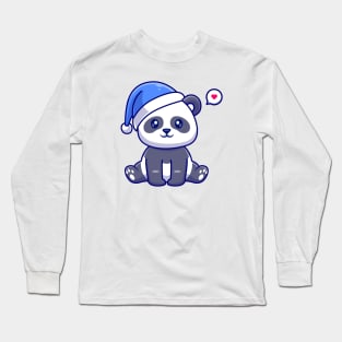 Cute Panda Winter With Beanie Hat Cartoon Long Sleeve T-Shirt